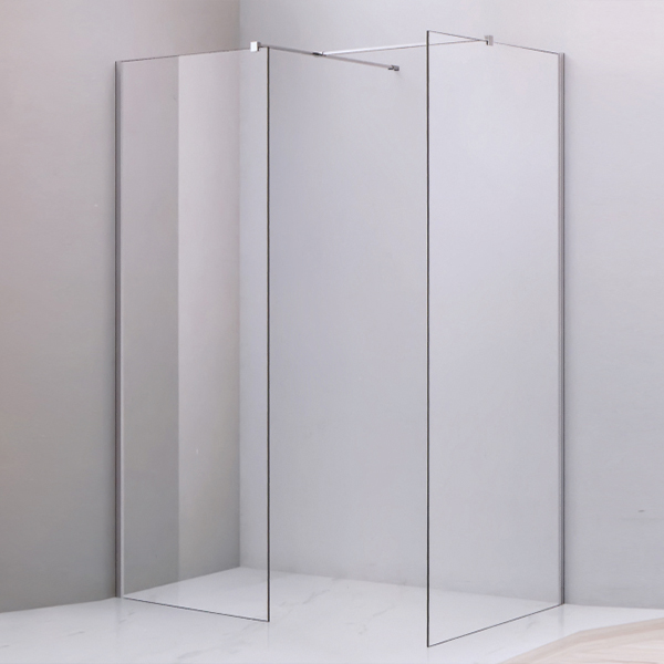 角落放置的走入式透明玻璃淋浴房-LX-1267