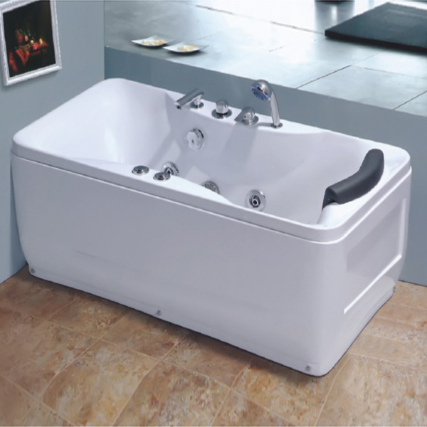 有弧度的方形白色按摩浴缸-LX-252