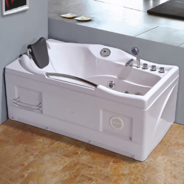 角落放置的方形白色按摩浴缸-LX-259